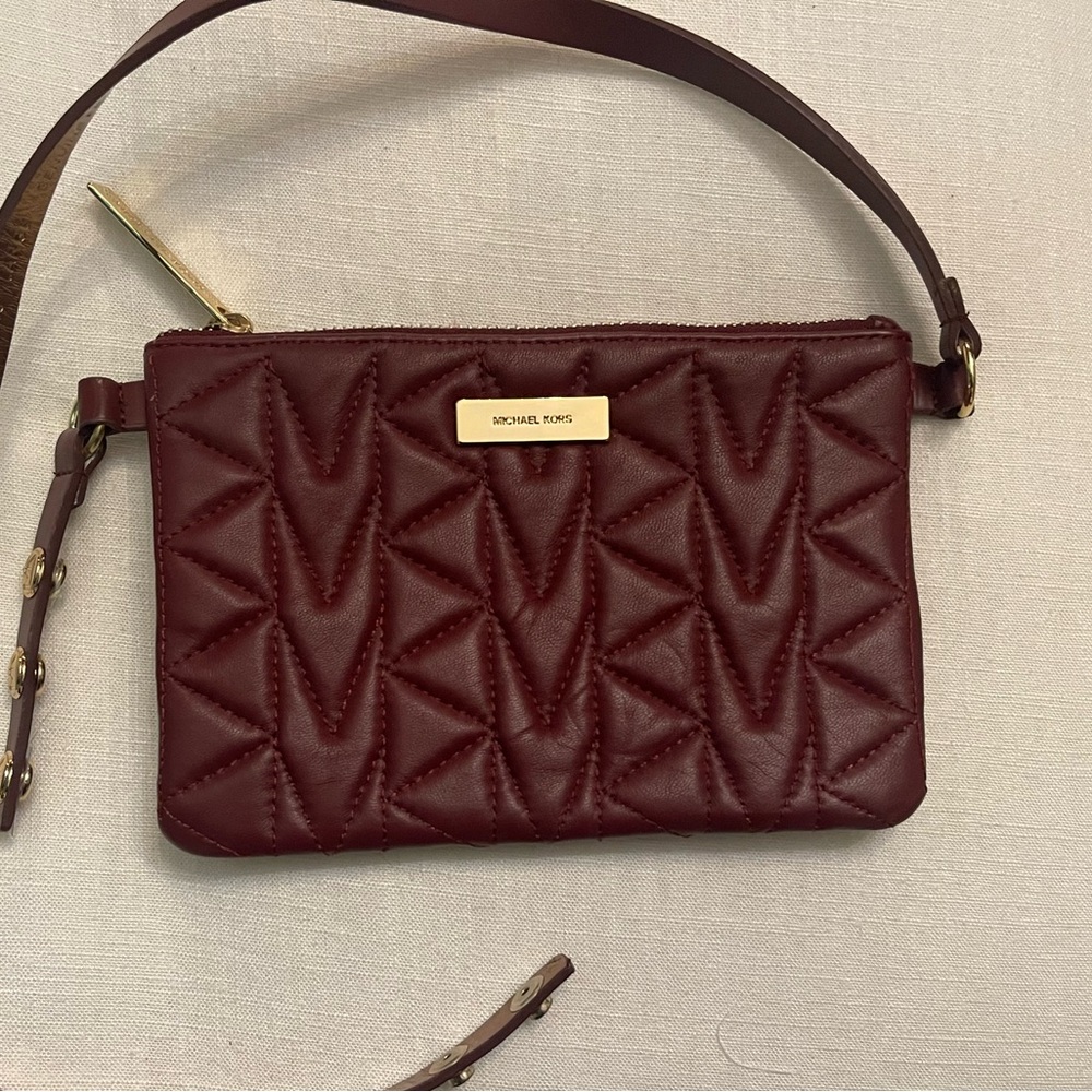 Michael Kors Quilted Leather Belt Bag- Burgundy